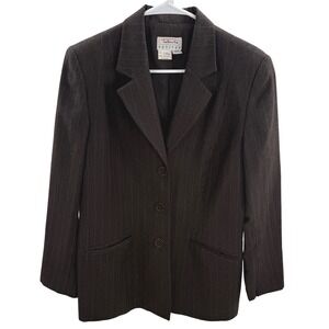 Vintage Talbots Petites 12P Brown Pinstripe Wool Blend Blazer Jacket Career Chic